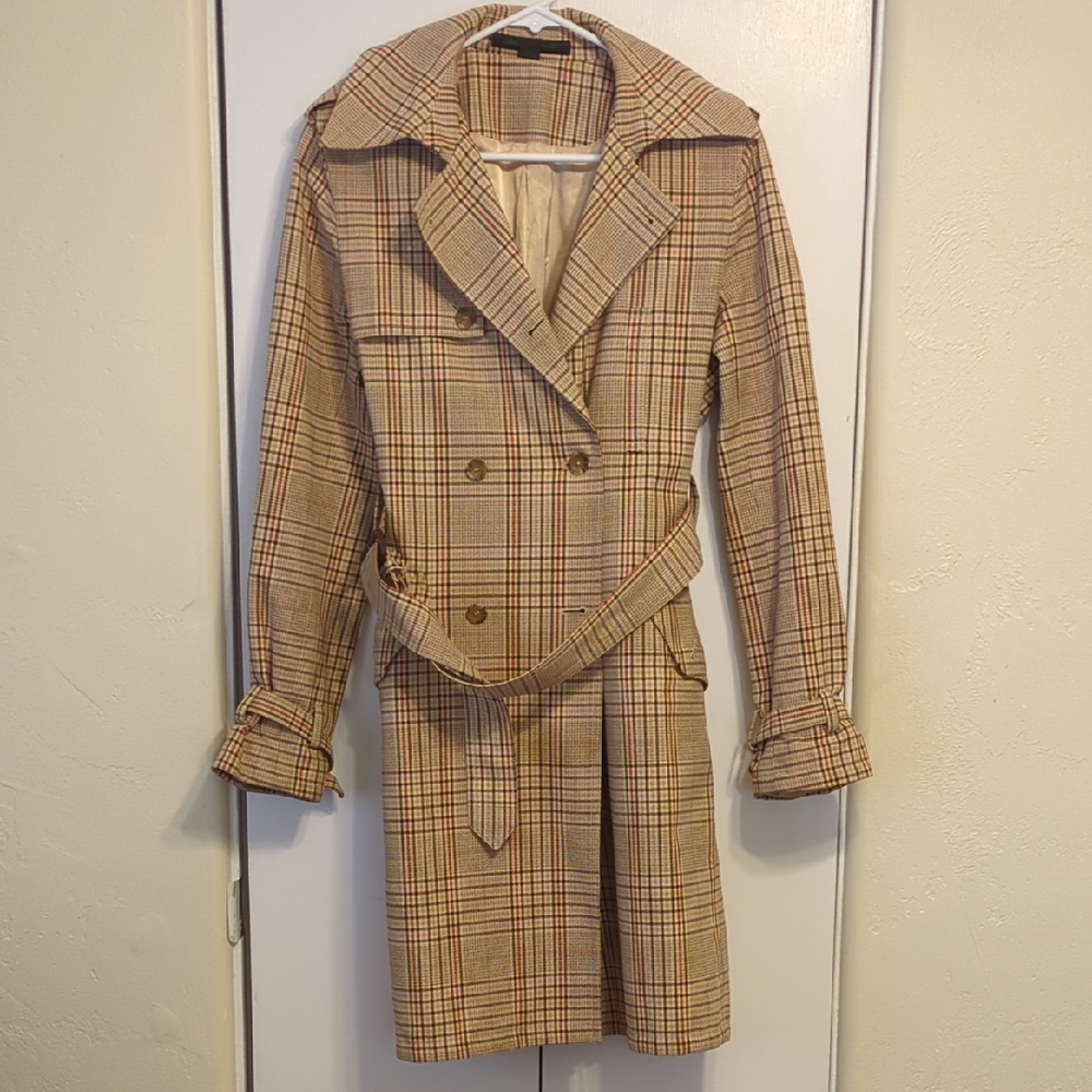 Express Tan and Brown Trench Coat with Belt and Epaulettes